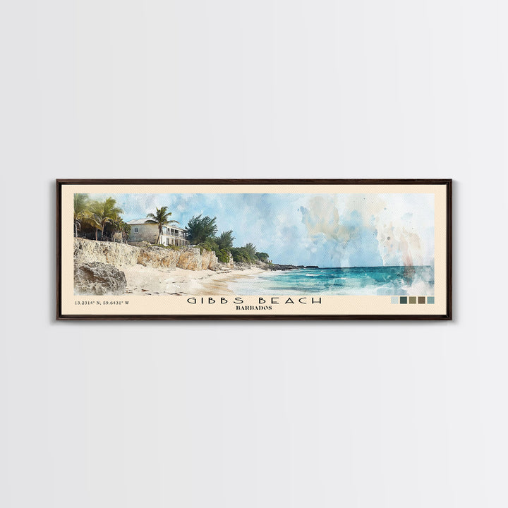 Gibbs Beach, Barbados Watercolor Print, Vacation Gift, Barbados Wall Art, Beach Painting, Beach Decor, Large Wall Art, Wood Frame Art