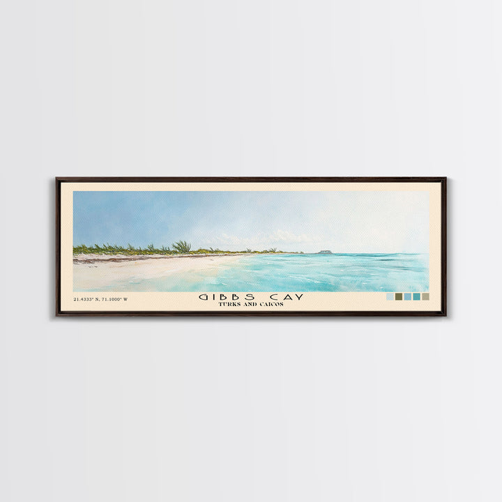 Gibbs Cay, Turks and Caicos Watercolor Beach Print, Vacation Gift, Turks and Caicos Wall Art, Framed Canvas Print, Framed Beach Painting