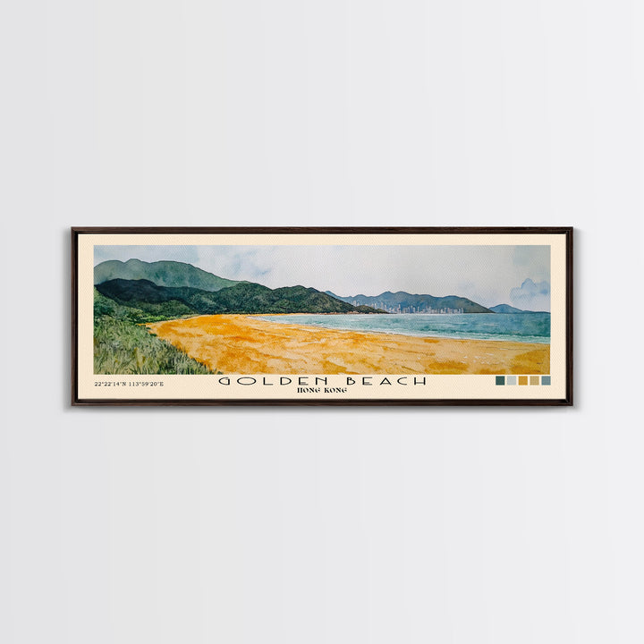 Golden Beach, Hong Kong Watercolor Print, Vacation Gift, Hong Kong Wall Art, Beach Painting, Beach Decor, Large Wall Art, Wood Frame Art
