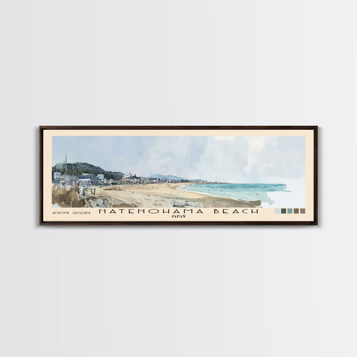 Hatenohama Beach, Japan Watercolor Print, Vacation Gift, Japan Wall Art, Beach Painting, Beach Decor, Large Wall Art, Wood Frame Art