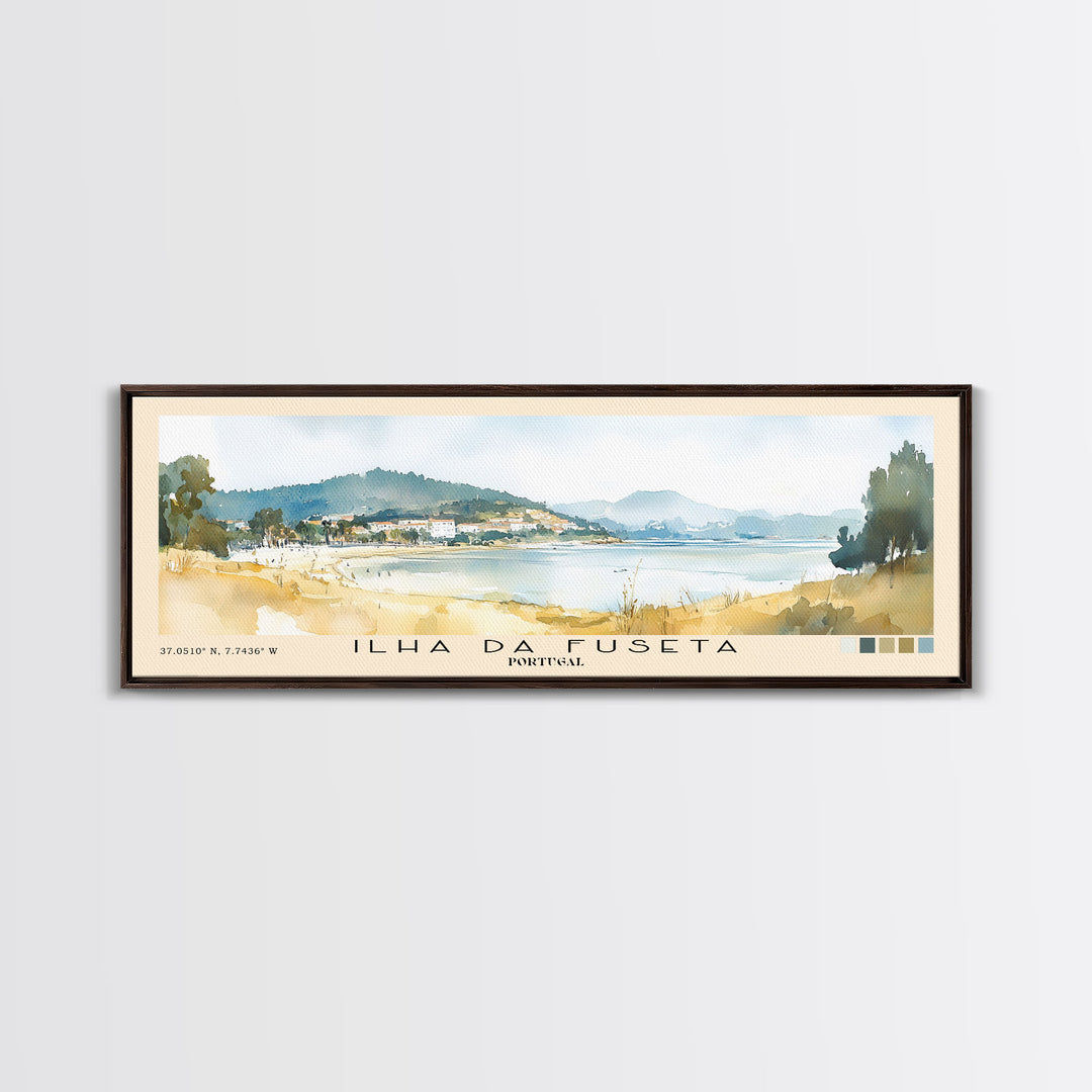 Ilha da Fuseta, Portugal Watercolor Beach Print, Vacation Gift, Portugal Wall Art, Framed Canvas Print, Framed Beach Painting