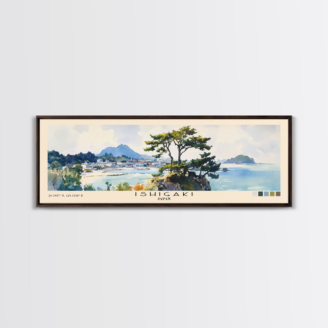 Ishigaki, Japan Watercolor Print, Vacation Gift, Japan Wall Art, Beach Painting, Beach Decor, Large Wall Art, Wood Frame Art