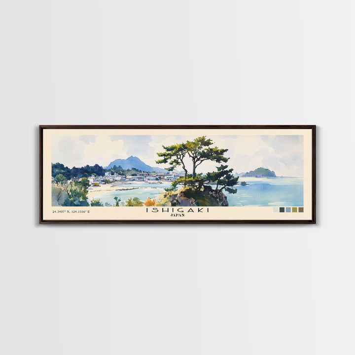 Ishigaki, Japan Watercolor Print, Vacation Gift, Japan Wall Art, Beach Painting, Beach Decor, Large Wall Art, Wood Frame Art