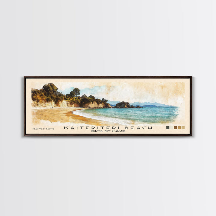 Kaiteriteri Beach, Nelson, New Zealand Watercolor Print, Vacation Gift, Nelson, New Zealand Wall Art, Beach Painting, Beach Decor, Large Wall Art, Wood Frame Art