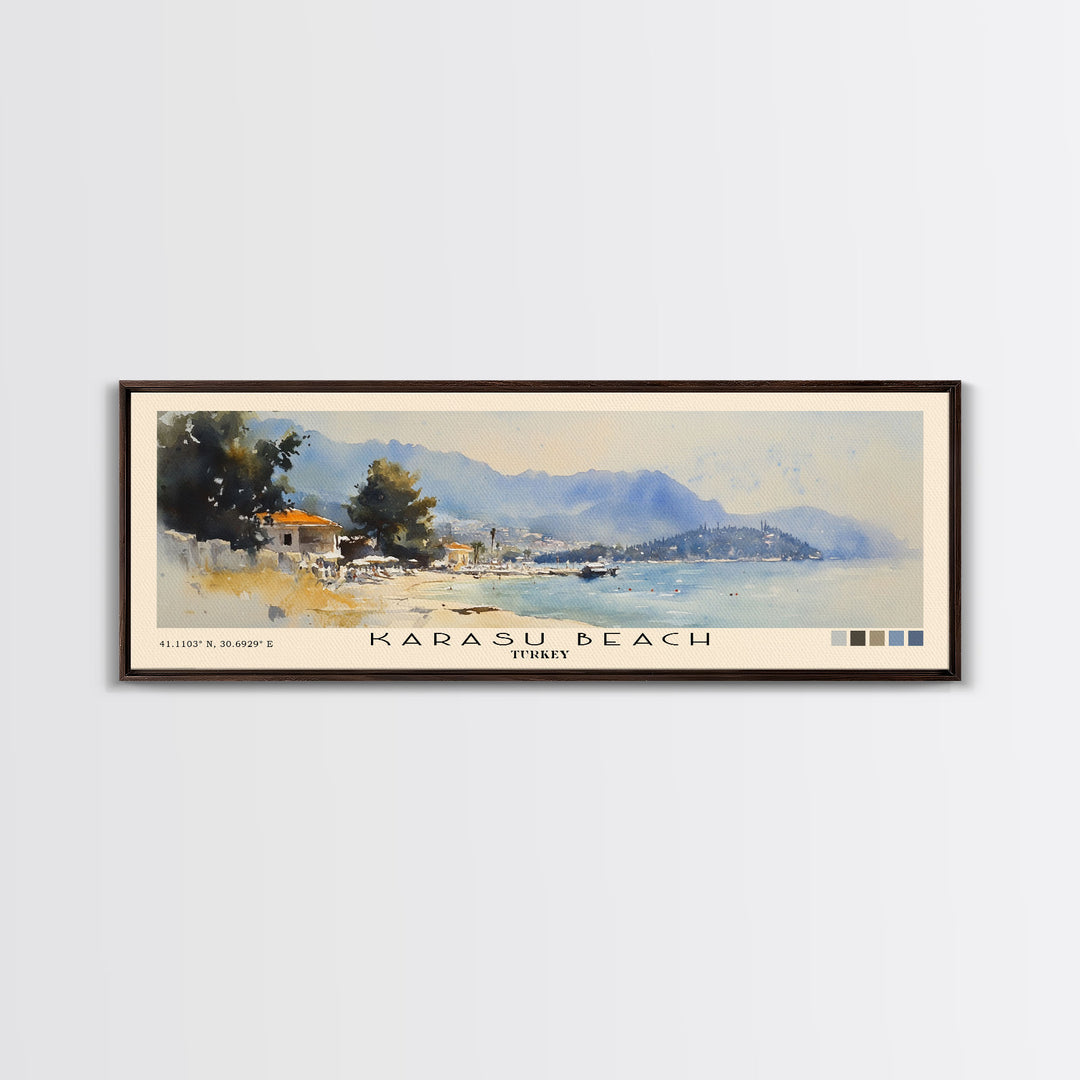 Karasu Beach, Turkey Watercolor Print, Vacation Gift, Turkey Wall Art, Beach Painting, Beach Decor, Large Wall Art, Wood Frame Art