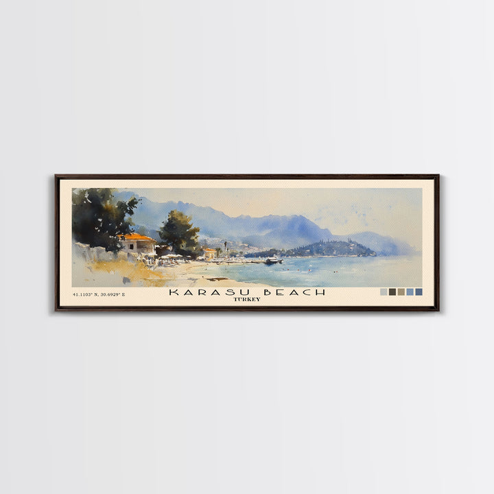 Karasu Beach, Turkey Watercolor Print, Vacation Gift, Turkey Wall Art, Beach Painting, Beach Decor, Large Wall Art, Wood Frame Art