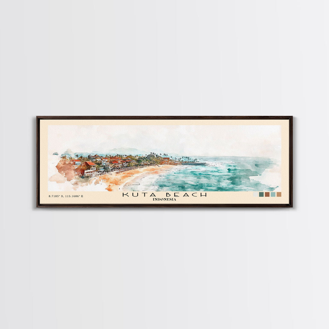 Kuta Beach, Indonesia Watercolor Print, Vacation Gift, Indonesia Wall Art, Beach Painting, Beach Decor, Large Wall Art, Wood Frame Art