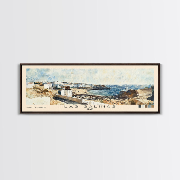 Las Salinas, Spain Watercolor Print, Vacation Gift, Spain Wall Art, Beach Painting, Beach Decor, Large Wall Art, Wood Frame Art