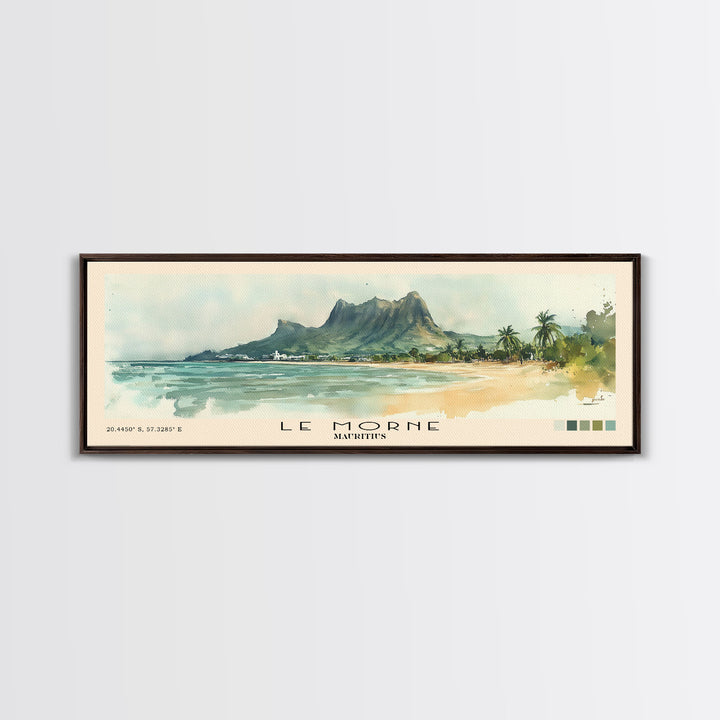 Le Morne, Mauritius Watercolor Print, Vacation Gift, Mauritius Wall Art, Beach Painting, Beach Decor, Large Wall Art, Wood Frame Art