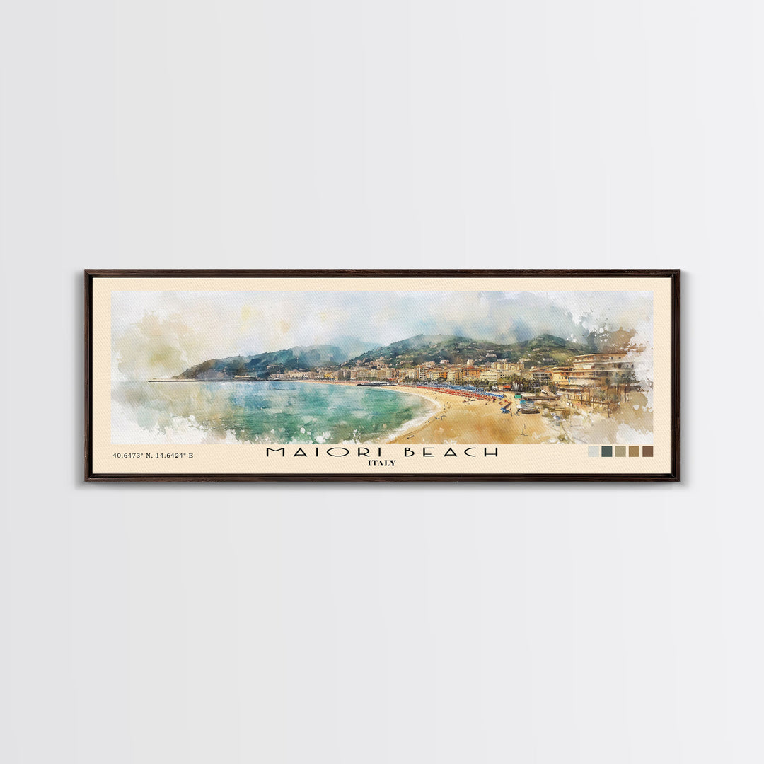 Maiori Beach, Italy Watercolor Print, Vacation Gift, Italy Wall Art, Beach Painting, Beach Decor, Large Wall Art, Wood Frame Art