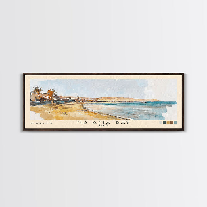 Na’ama Bay, Egypt Watercolor Beach Print, Vacation Gift, Egypt Wall Art, Framed Canvas Print, Framed Beach Painting