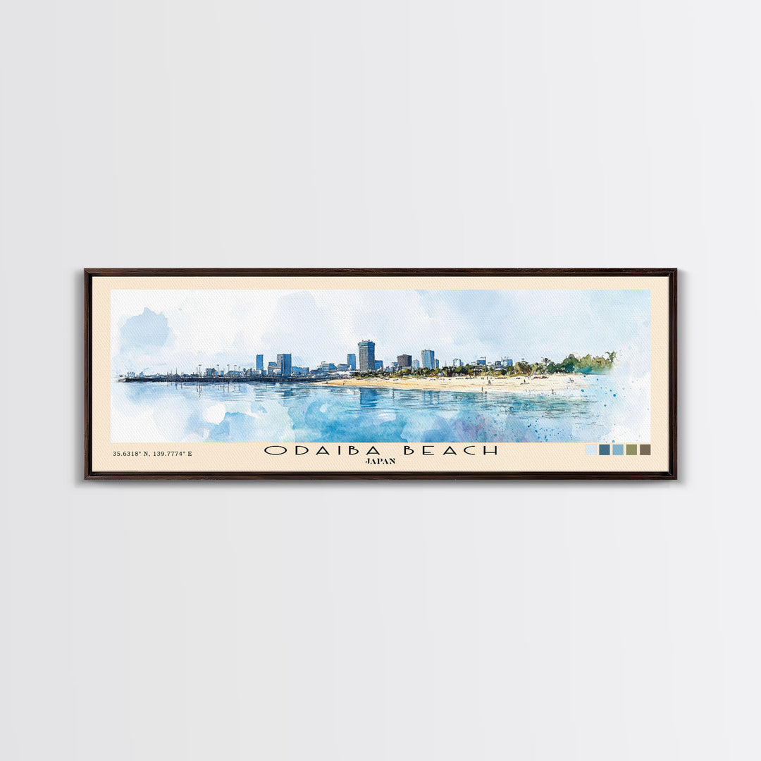 Odaiba Beach, Japan Watercolor Print, Vacation Gift, Japan Wall Art, Beach Painting, Beach Decor, Beach Or Lakehouse Art