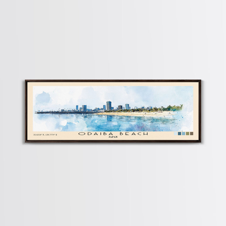 Odaiba Beach, Japan Watercolor Print, Vacation Gift, Japan Wall Art, Beach Painting, Beach Decor, Beach Or Lakehouse Art
