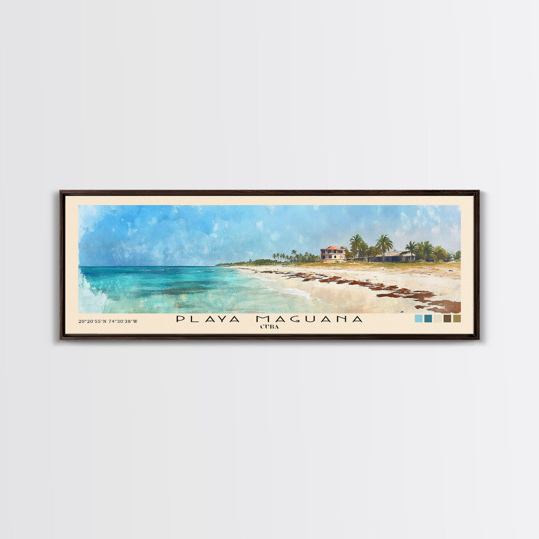 Playa Maguana, Cuba Watercolor Beach Print, Vacation Gift, Cuba Wall Art, Framed Canvas Print, Framed Beach Painting