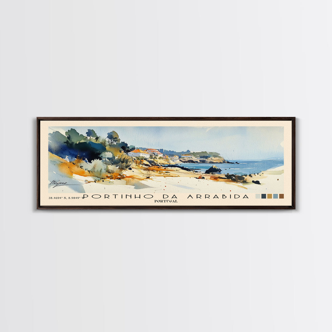Portinho da Arrabida, Portugal Watercolor Print, Vacation Gift, Portugal Wall Art, Beach Painting, Beach Decor, Large Wall Art, Wood Frame Art