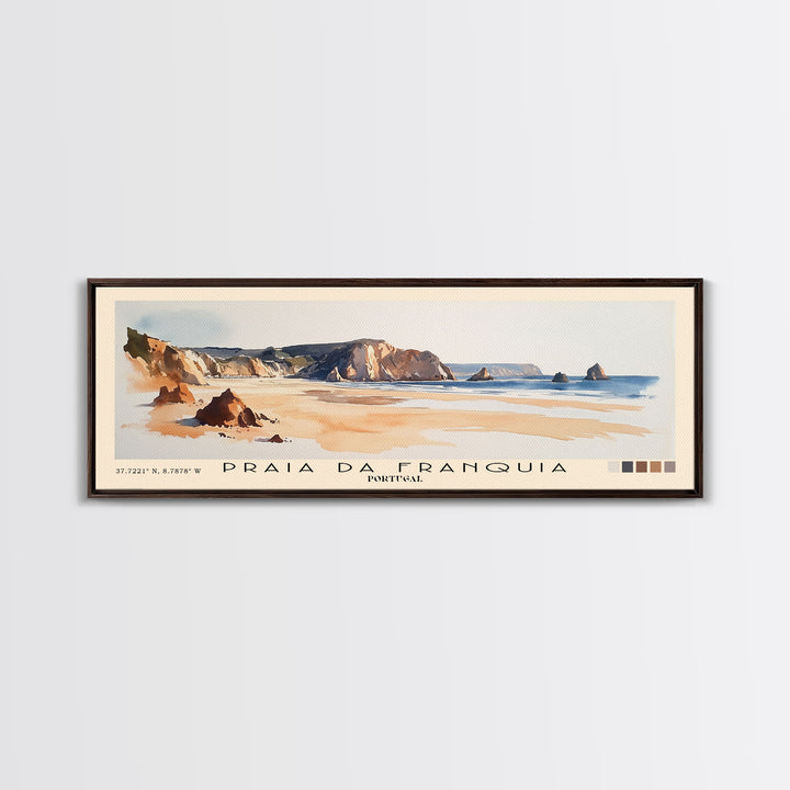 Praia da Franquia, Portugal Watercolor Print, Vacation Gift, Portugal Wall Art, Beach Painting, Beach Decor, Large Wall Art, Wood Frame Art