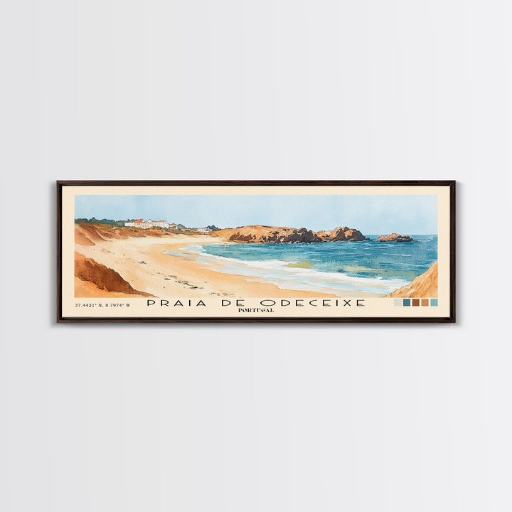 Praia de Odeceixe, Portugal Watercolor Print, Vacation Gift, Portugal Wall Art, Beach Painting, Beach Decor, Large Wall Art, Wood Frame Art