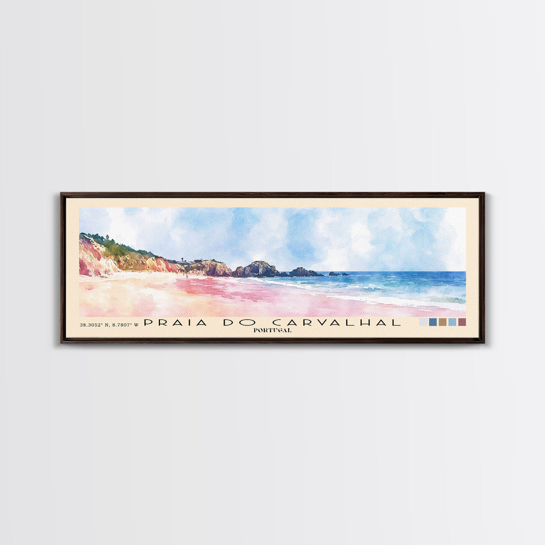 Praia do Carvalhal, Portugal Watercolor Print, Vacation Gift, Portugal Wall Art, Beach Painting, Beach Decor, Large Wall Art, Wood Frame Art