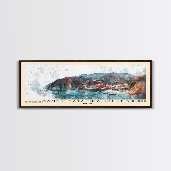Santa Catalina Island, California Watercolor Beach Print, Vacation Gift, California Wall Art, Framed Canvas Print, Framed Beach Painting