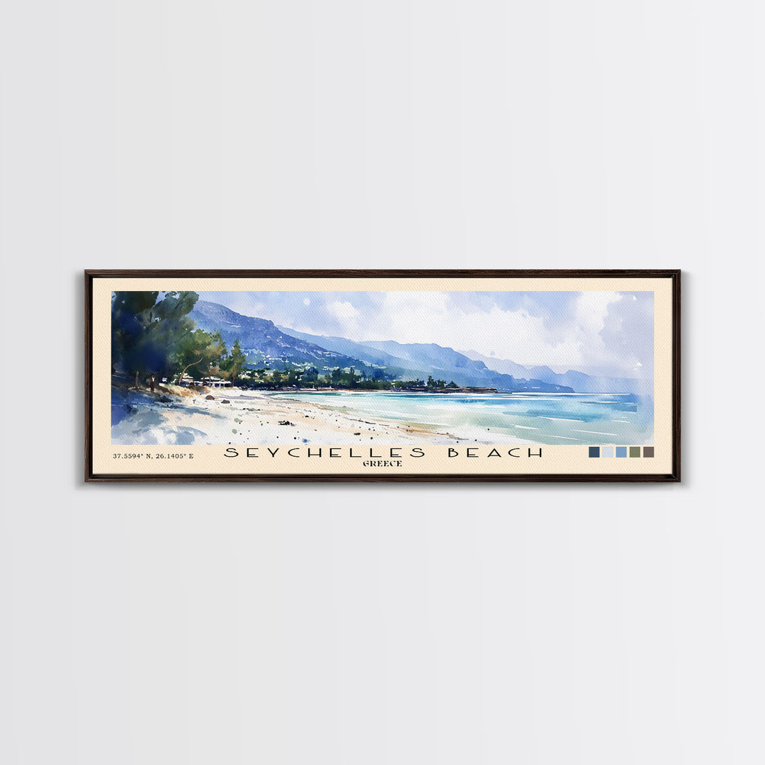Seychelles Beach, Greece Watercolor Print, Vacation Gift, Greece Wall Art, Beach Painting, Beach Decor, Beach Or Lakehouse Art