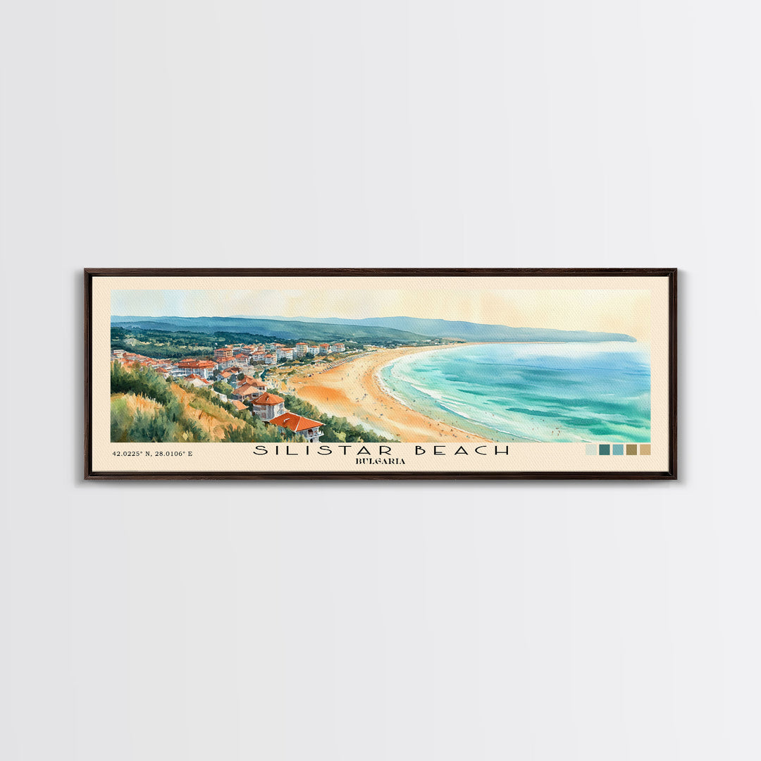 Silistar Beach, Bulgaria Watercolor Beach Print, Vacation Gift, Bulgaria Wall Art, Framed Canvas Print, Framed Beach Painting