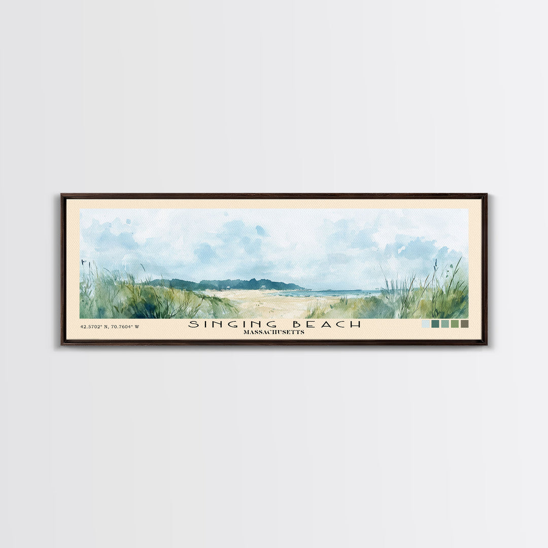 Singing Beach, Massachusetts Watercolor Beach Print, Vacation Gift, Massachusetts Wall Art, Framed Canvas Print, Framed Beach Painting