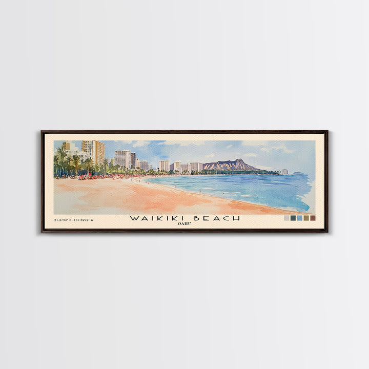 Waikiki Beach, Oahu Watercolor Print, Vacation Gift, Oahu Wall Art, Beach Painting, Beach Decor, Beach Or Lakehouse Art