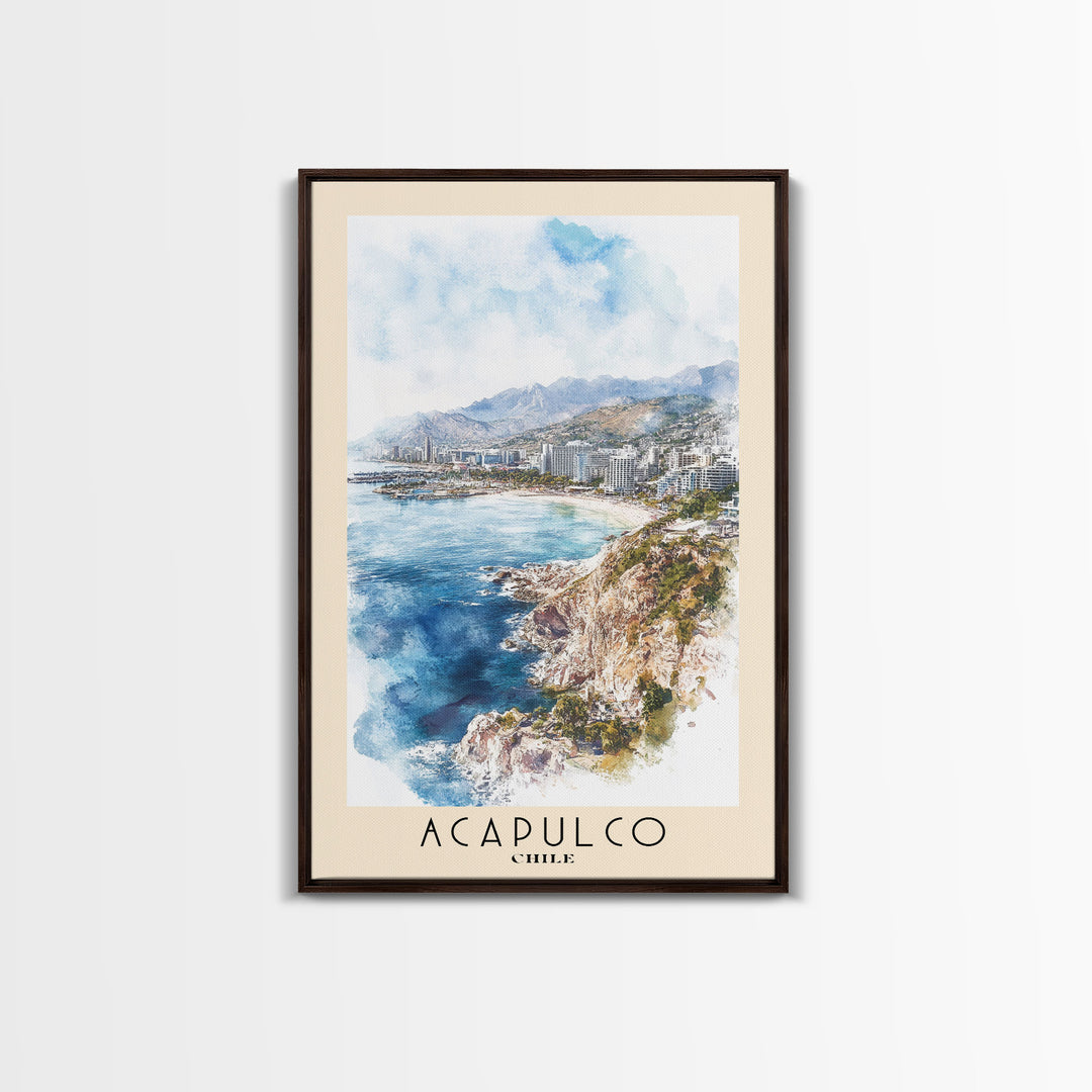 Acapulco, Chile Watercolor Beach Print, Vacation Gift, Chile Wall Art, Beach Painting, Beach Decor, Beach Painting