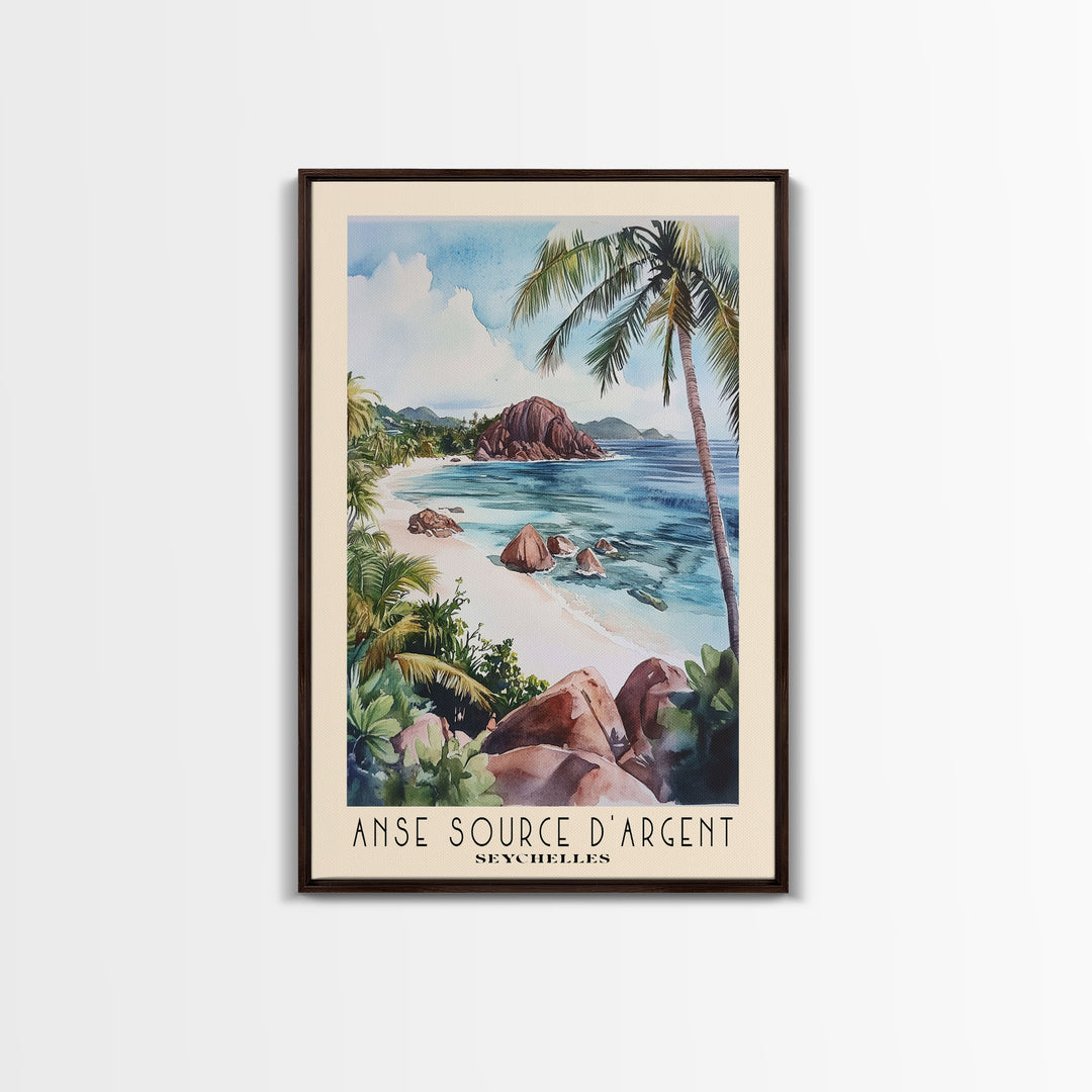 Anse Source d’Argent, Seychelles Watercolor Print, Vacation Gift, Seychelles Wall Art, Beach Painting, Beach Decor, Beach Or Lakehouse Art