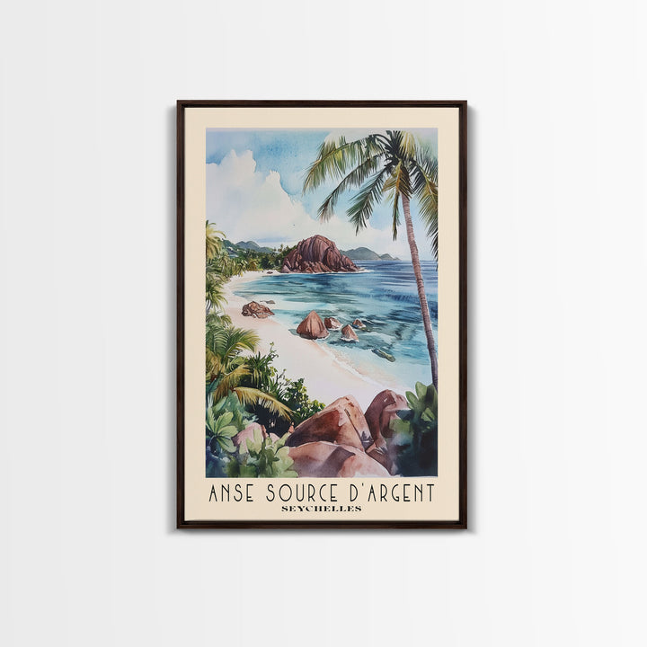 Anse Source d’Argent, Seychelles Watercolor Print, Vacation Gift, Seychelles Wall Art, Beach Painting, Beach Decor, Beach Or Lakehouse Art