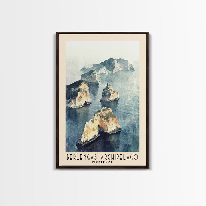 Berlengas Archipelago, Portugal Watercolor Print, Vacation Gift, Portugal Wall Art, Beach Painting, Beach Decor, Large Wall Art, Wood Frame Art