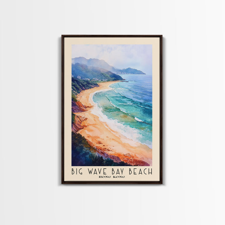 Big Wave Bay Beach, Hong Kong Watercolor Print, Vacation Gift, Hong Kong Wall Art, Beach Painting, Beach Decor, Large Wall Art, Wood Frame Art