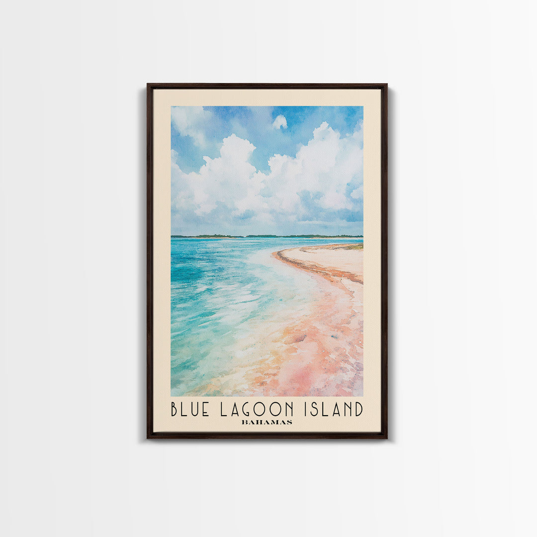 Blue Lagoon Island, Bahamas Watercolor Print, Vacation Gift, Bahamas Wall Art, Beach Painting, Beach Decor, Large Wall Art, Wood Frame Art