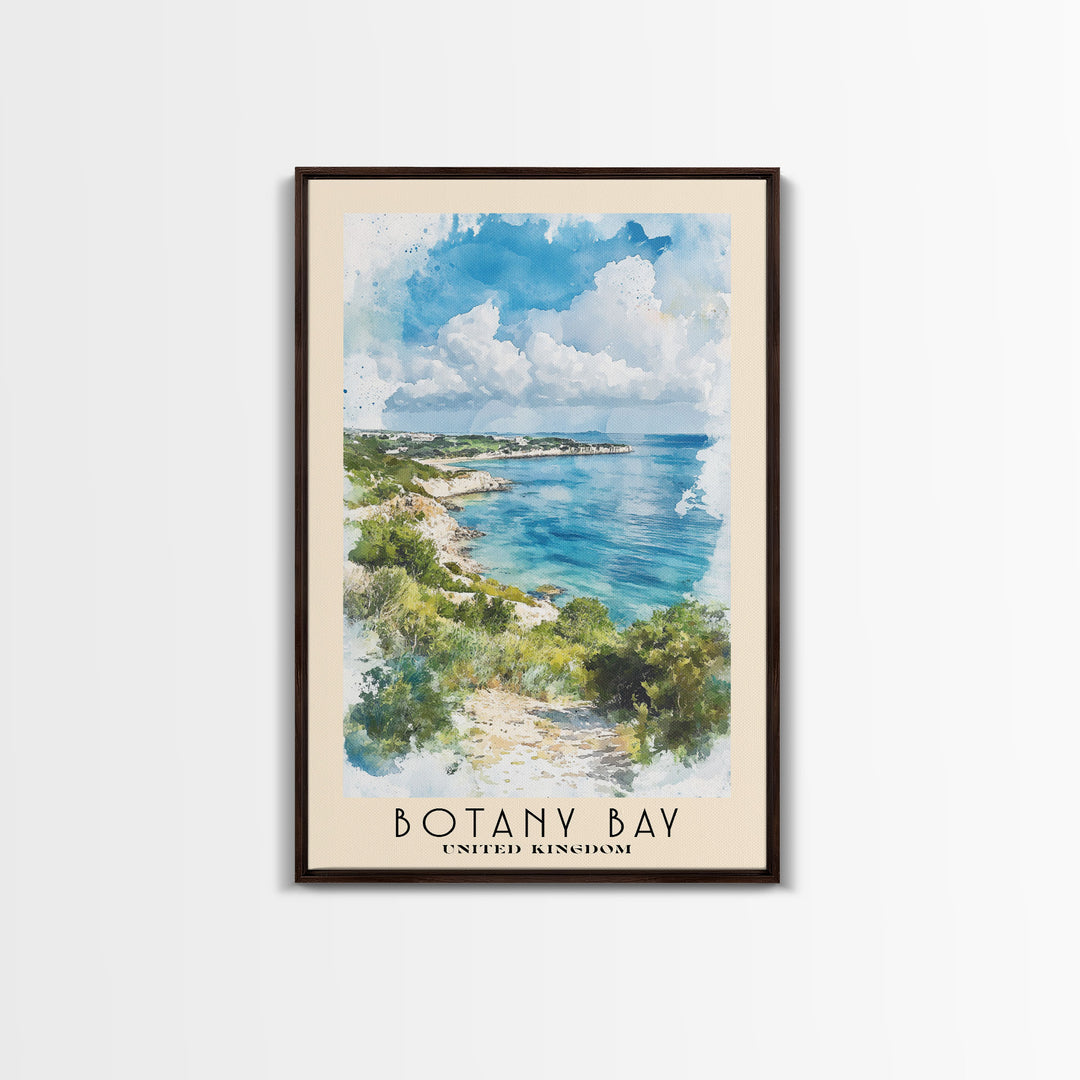 Botany Bay, United Kingdom Watercolor Print, Vacation Gift, United Kingdom Wall Art, Beach Painting, Beach Decor, Large Wall Art, Wood Frame Art