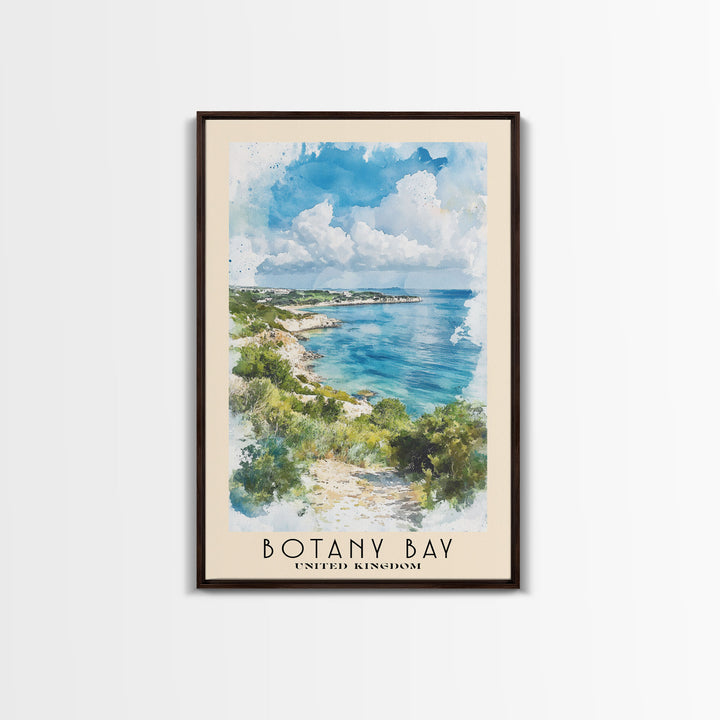 Botany Bay, United Kingdom Watercolor Print, Vacation Gift, United Kingdom Wall Art, Beach Painting, Beach Decor, Large Wall Art, Wood Frame Art