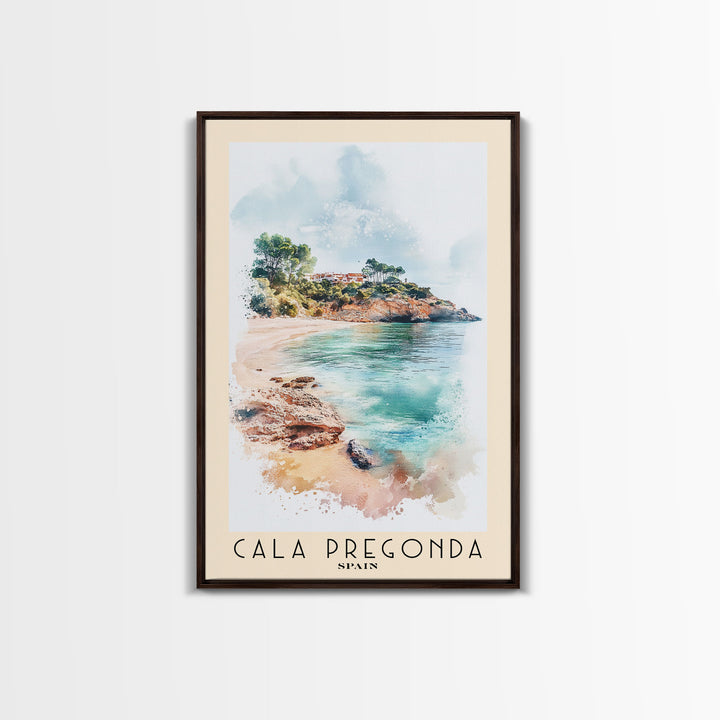 Cala Pregonda, Spain Watercolor Print, Vacation Gift, Spain Wall Art, Beach Painting, Beach Decor, Large Wall Art, Wood Frame Art