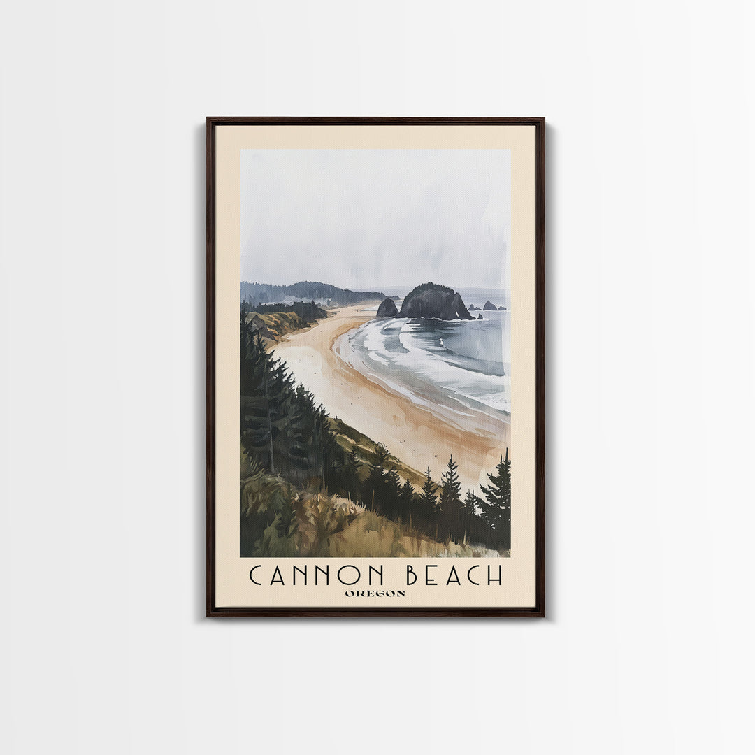 Cannon Beach, Oregon Watercolor Beach Print, Vacation Gift, Oregon Wall Art, Framed Canvas Print, Framed Beach Painting