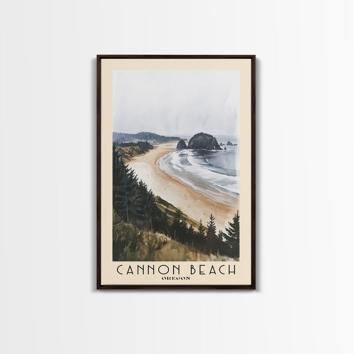 Cannon Beach, Oregon Watercolor Beach Print, Vacation Gift, Oregon Wall Art, Framed Canvas Print, Framed Beach Painting