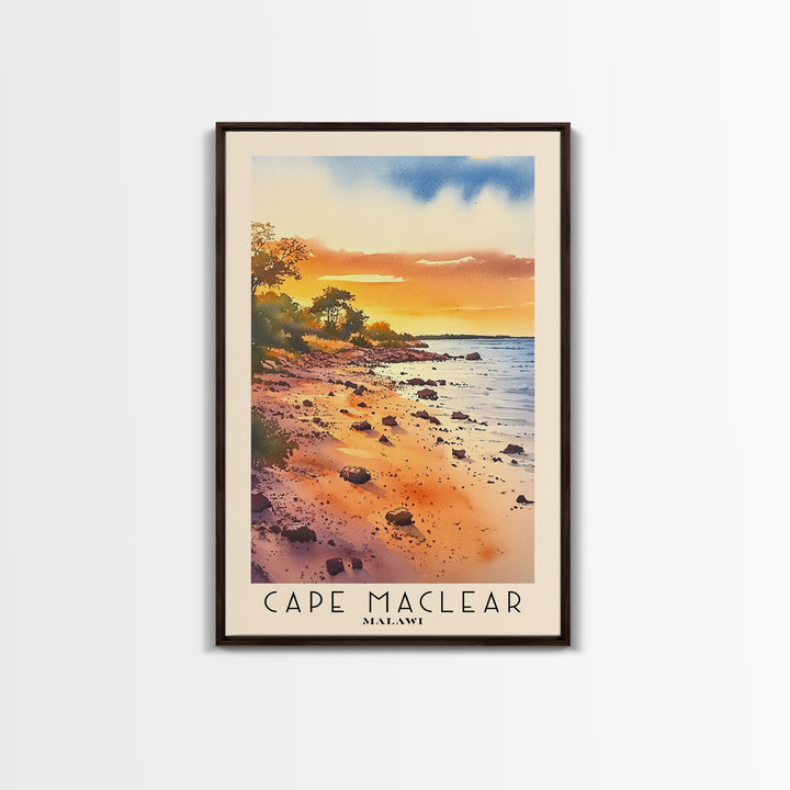Cape Maclear, Malawi Watercolor Print, Vacation Gift, Malawi Wall Art, Beach Painting, Beach Decor, Large Wall Art, Wood Frame Art