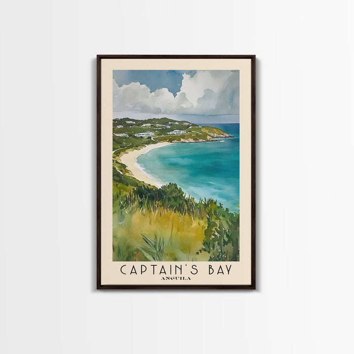 Captain's Bay, Anguila Watercolor Print, Vacation Gift, Anguila Wall Art, Beach Painting, Beach Decor, Large Wall Art, Wood Frame Art