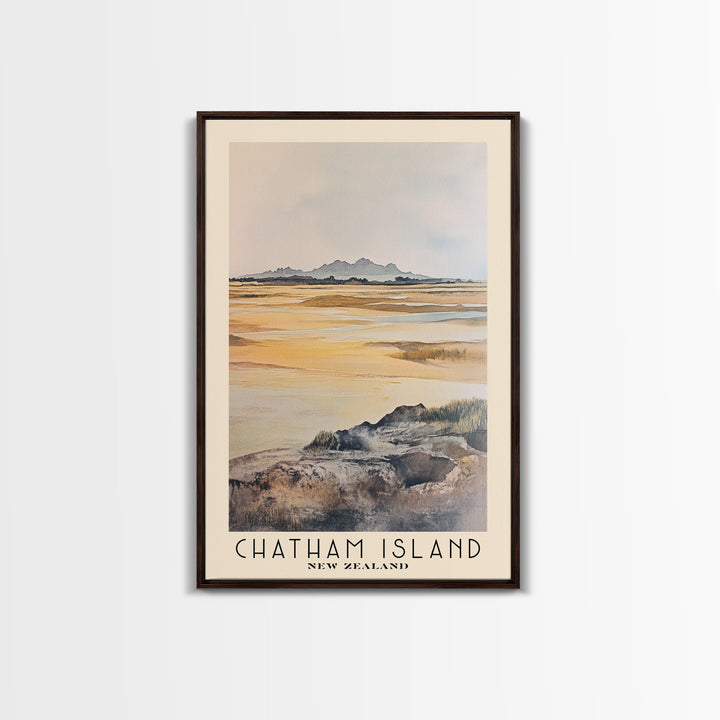 Chatham Island, New Zealand Watercolor Print, Vacation Gift, New Zealand Wall Art, Beach Painting, Beach Decor, Large Wall Art, Wood Frame Art