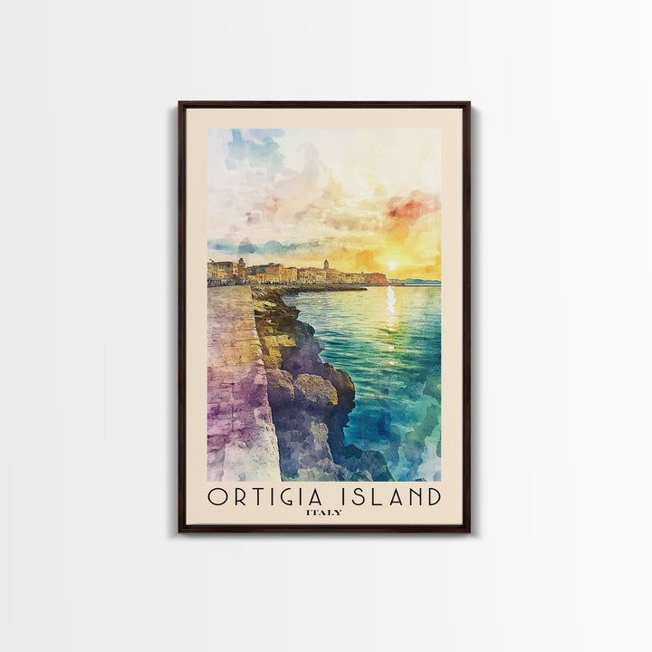 Ortigia Island, Italy Watercolor Print, Vacation Gift, Italy Wall Art, Beach Painting, Beach Decor, Large Wall Art, Wood Frame Art