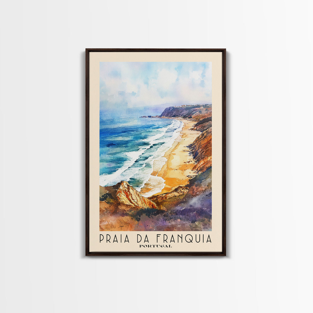 Praia da Franquia, Portugal Watercolor Print, Vacation Gift, Portugal Wall Art, Beach Painting, Beach Decor, Large Wall Art, Wood Frame Art
