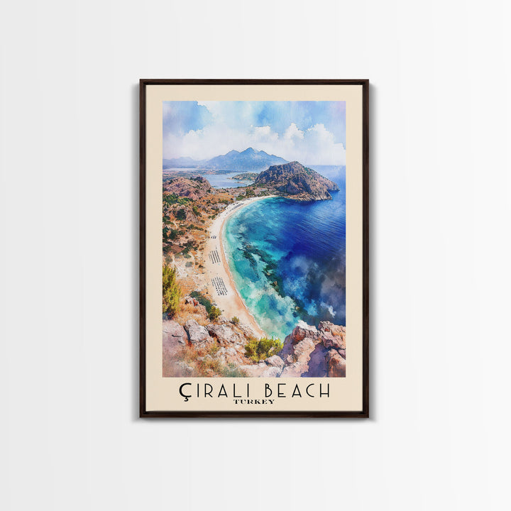 Çıralı Beach, Turkey Watercolor Print, Vacation Gift, Turkey Wall Art, Beach Painting, Beach Decor, Large Wall Art, Wood Frame Art