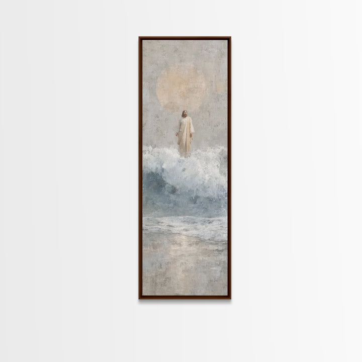 Serene Sea Path, Framed Canvas Print, Narrow Art, Jesus Painting, Christian Wall Art, Christian Art Canvas