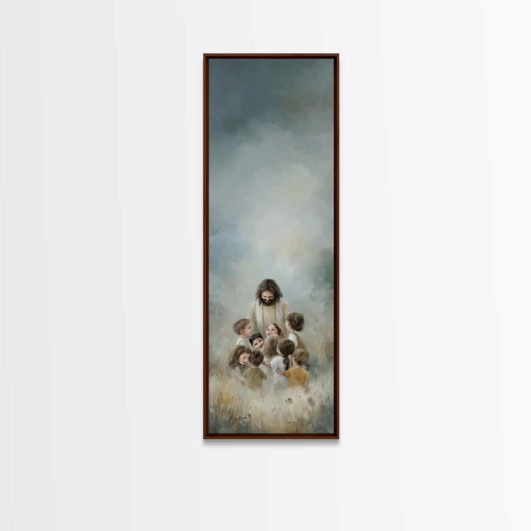 Morning Meadow Peace – Framed Canvas Print – Tall Narrow Wall Art – Christian Art Canvas – Christian Wall Art – Jesus Painting