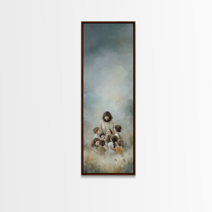 Morning Meadow Peace – Framed Canvas Print – Tall Narrow Wall Art – Christian Art Canvas – Christian Wall Art – Jesus Painting