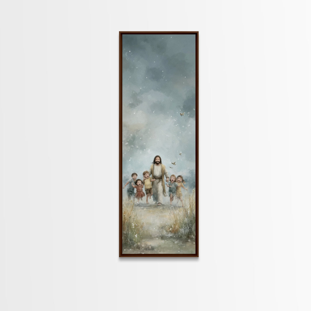 Meadow Of Joy – Framed Canvas Print – Tall Narrow Wall Art – Christian Wall Art – Jesus Painting – Christian Art Canvas – Christmas Art