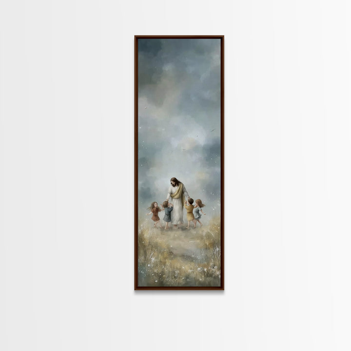 Heavenly Meadow Light | Framed Canvas Print | Tall Narrow Wall Art | Christian Art Canvas | Christmas Art | Jesus Painting | Christian Wall