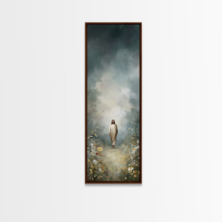 Grace In The Meadow | Framed Canvas Print | Tall Skinny Art Print | Christian Art Canvas | Jesus Painting | Christian Wall Art